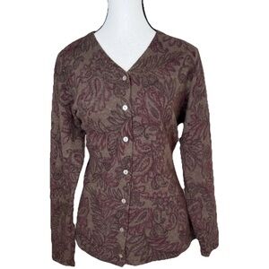 Carole Little Angora Lambswool Cardigan Sweater Brown Burgundy Paisley 1X NWOT